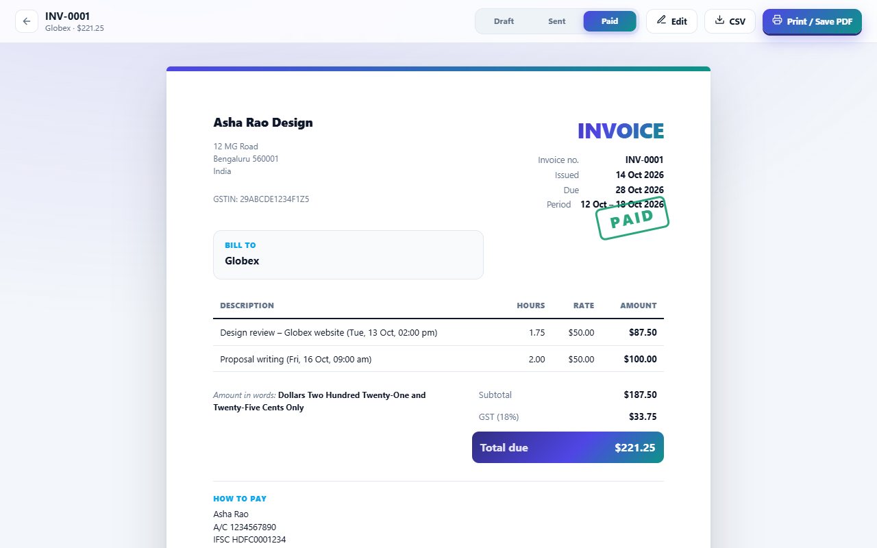 A finished invoice with payment QR code